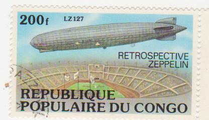  Марка поштова гашена. "Retrospeсtive Zeppelin.  LZ 127". Republique populaire du Congo"